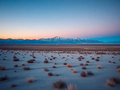 Nevada desert basin with distant mountain range at dusk
